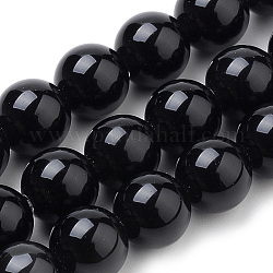 Natürliche schwarze Onyxperlenstränge, gefärbt, Runde, 12 mm, Bohrung: 1 mm, ca. 32 Stk. / Strang, 15.7 Zoll