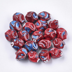 Manuell Porzellan Perlen, Phantasie antiken glasiertem Porzellan, Twist, rot, 17x14x14 mm, Bohrung: 2.5 mm