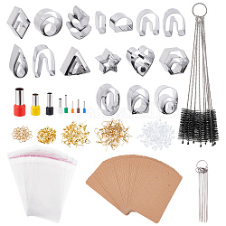 CRASPIRE Polymer Clay Cutters Set 36 Shapes Stainless Steel Clay Cutters with 40PCS Round Hole Cutters, Brushes, Ear Hook, Ring, Cards, Bag for DIY Clay Earring Jewelry Making