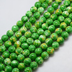 Oceano sintetico perle di giada bianca fili, tinto, tondo, verde lime, 8mm, Foro: 1 mm, circa 52pcs/filo, 15.35 pollice