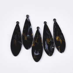 Grandi pendenti in cellulosa acetato (resina), lacrima, nero, 51x16x2.5mm, Foro: 1.4 mm