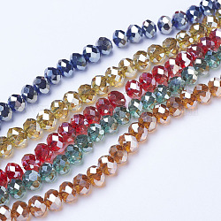 Electroplate Glass Beads Strands, Platinum Plated, Faceted, Rondelle, Mixed Color, 6x5mm, Hole: 1mm, about 85~88pcs/strand, 16.1~16.5 inch(41~42cm)