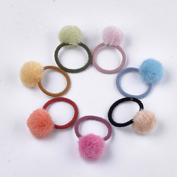 Imitation Wool Girls Hair Accessories, Ponytail Holder, Elastic Hair Ties, with Faux Mink Fur Ball, Mixed Color, 45~48mm
