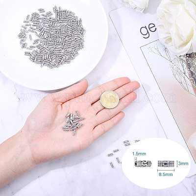 PandaHall 50 Perline Distanziali In Lega Stile Tibetano - Tubi 9x7mm, Foro 3.5mm, Colore Argento Antico - Per Bracciali E Collane Fai Da Te - 3
