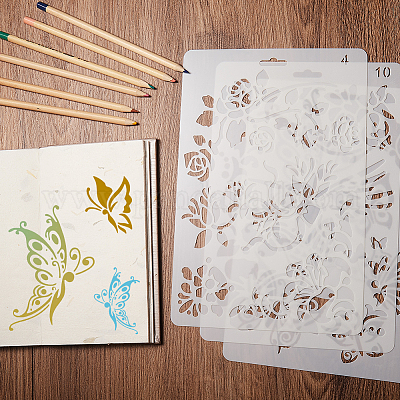 Wholesale GORGECRAFT 3pcs Plastic Drawing Painting Stencils Butterfly  Flowers Rectangle Templates for Notebook Diary Scrapbook Journaling Card  DIY Craft Project 
