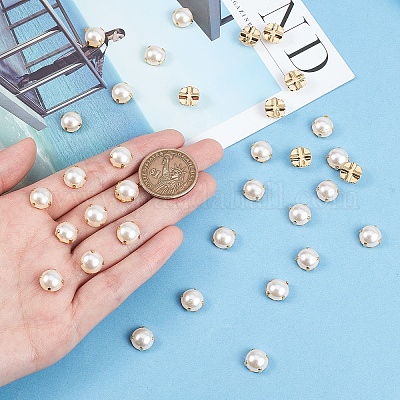 200pcs Sewing Pearl Beads, Sew on Pearls for Clothes, Crafts Pearls with Gold Claw, Half Round Sew on Beads White Pearls (Gold Claw, Mix Size 200pcs)