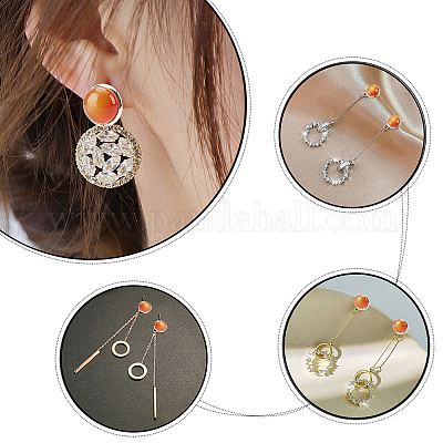 UNICRAFTALE 32pcs 4 Styles Stud Earring Findings 2 Colors Hypoallergenic Earrings Stainless Steel Ear Studs with Ear Nuts for Jewelry Making
