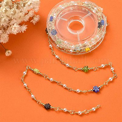 1M Stainless Steel 18k Gold Artificial Pearls with Crystal Beads Chains for  DIY Jewelry Making Women Necklace Findings Supplies