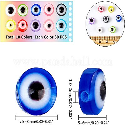 NBEADS 300 Pcs Resin Evil Eye Beads, 7.5mm Flat Round Evil Eye Charms for  DIY Jewelry Making, 10 Colors