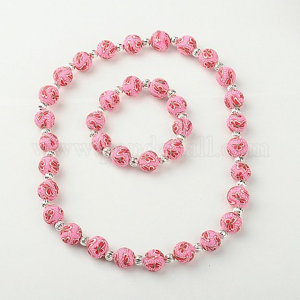 子供のための手作りポリマークレイジュエリーセット ネックレス ブレスレット 銀 パールピンク ネックレス 約440 長 ブレスレット 約45内径の通販 Jp Pandahall Com