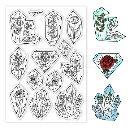 GLOBLELAND Crystal Plants Clear Stamps Flowers Leaves Butterfly Silicone Clear Stamp Seals for Cards Making DIY Scrapbooking Photo Journal Album Decoration DIY-WH0167-56-921-1