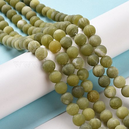 Chapelets de perles rondes en jade taiwan mat naturel X-G-M248-10mm-02-1