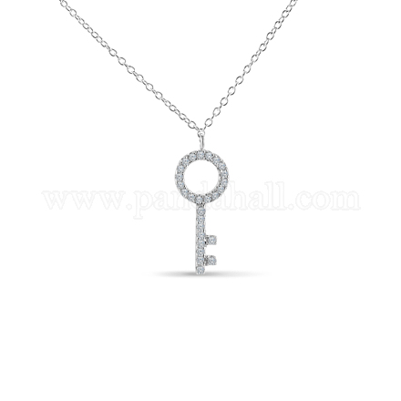 TINYSAND 925 Sterling Silver Key Rhinestone Pendant Necklaces TS-N166-S-18-1