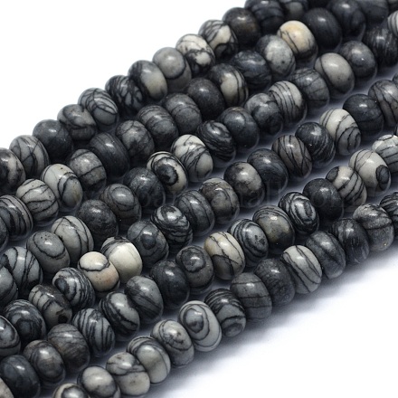 Natürliche schwarze Seide Stein / Netstone Perlen Stränge G-E507-09A-1