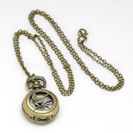 Alliage rond et plat avec la montre de poche collier pendentif oiseau de quartz WACH-N011-26-1
