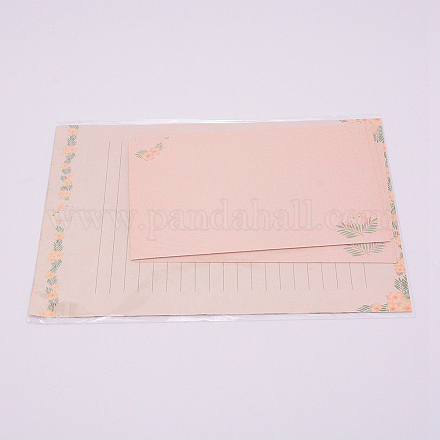 紙の封筒とレターペーパー  フローラル  植物とフラミンゴの模様  長方形  ピンク  9~21x14.3~15x0.01~0.02cm  9個/セット DIY-WH0204-25E-1