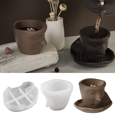 Moldes de silicona para taza y tapete de taza con rostro humano de arte abstracto DIY-E072-03-1