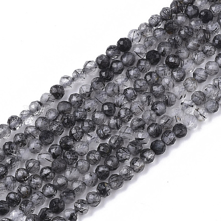 Natur schwarz Rutilquarz Perlen Stränge G-S361-2.5mm-011-1