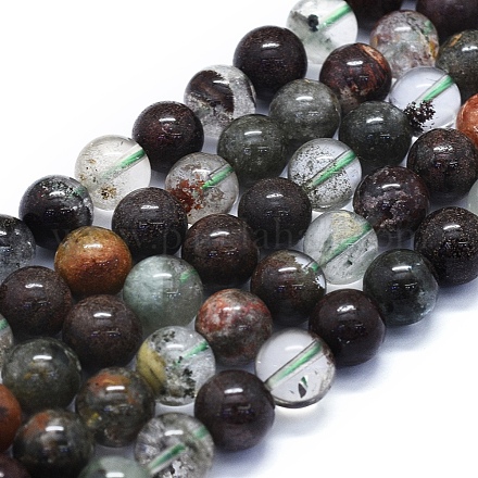 Perles naturelles de quartz de lodolite vert brins G-E561-15-10mm-1