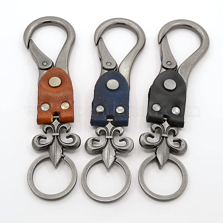 Retro Mens Fleur De Lis PU Leather Snap Clasps Key Chains KEYC-O001-01-1