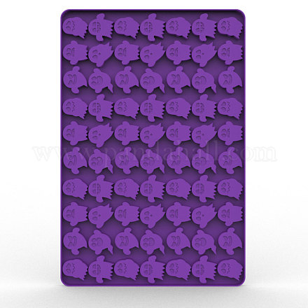 食品グレードのシリコーン製氷皿  ハロウィーンの幽霊の形をした空洞が70つあります  再利用可能な耐熱皿メーカー  ワックスメルトキャンドルソープケーキ作り用  暗紫色  200x300x9mm BAKE-PW0001-100M-1