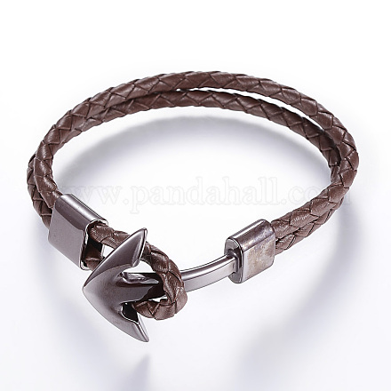 Bracelets multi-rangs avec cordon en cuir tressé BJEW-F291-06A-1
