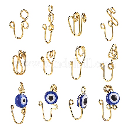 12Pcs 12 Style Evil Eye & Wire Wrap Brass Nose Rings KK-SZ0004-82-1