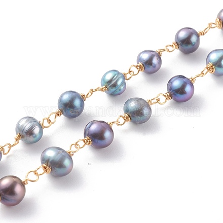 Handmade cultured Freshwater Pearl Beaded Chains X1-AJEW-JB00949-03-1