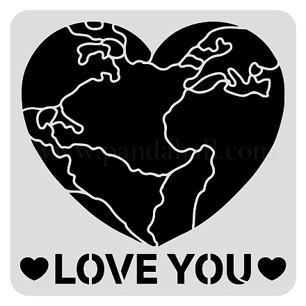 BENECREAT Heart Stencil for Painting Square World Map Stencils Reusable Paint Stencil(30x30cm/18.1x18.1inch) for Painting on Walls Furniture Crafts Wood Wall Home Decoration DIY-WH0172-517-1