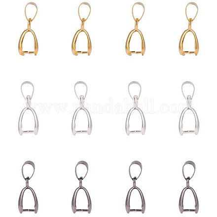 PandaHall Elite 60pcs 3 Colors Brass Pinch Bails Pinch Clip Bail Clasp Dangle Charm Bead Pendant Connector Findings for Pendants Necklace Jewelry DIY Craft Making KK-PH0036-25-1