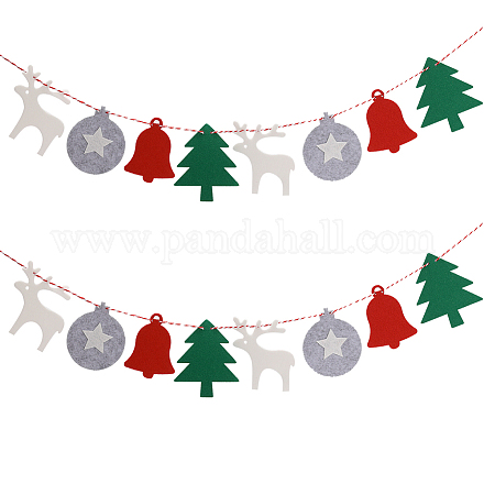 GORGECRAFT Christmas Banner Flag Xmas Tree Garland 16Pcs Pendants 3M Rope Ball & Deer & Tree & Bell Cloth Banners Bunting for Christmas Tree Holiday Indoor Outdoor Home Office Hanging Decor DIY-WH0401-91-1