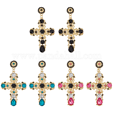 ANATTASOUL 3 Pairs 3 Colors Plastic Cross Dangle Stud Earrings EJEW-AN0004-63-1