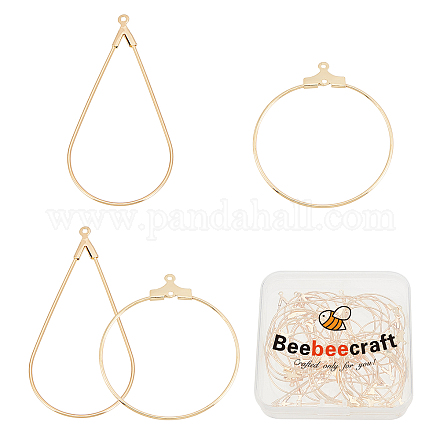 Beebeecraft 1 Box 40Pcs Real 18K Gold Plated Brass Hoop Earring Findings Teardrop Round Beading Hoop Earrings Component Accessories for DIY Jewelry Making Craft KK-BBC0001-35-1