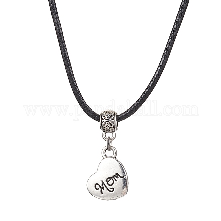 Collana con pendente in lega cuore con parola mamma e cordoncini in similpelle NJEW-JN04494-1