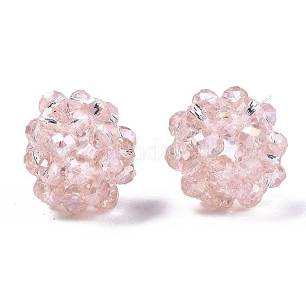 Runde gewebte Perlen aus transparentem Galvanikglas X-GLAA-T024-01C-B03-1