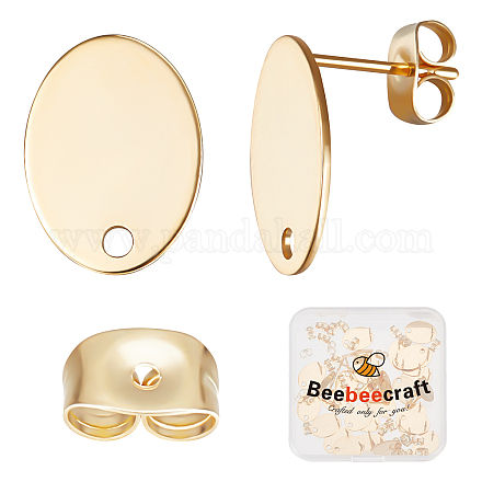 Beebeecraft 1 scatola 40 pezzi risultati di orecchini ovali orecchino placcato oro 24k con foro e 40 pezzi dadi per orecchie componenti per orecchini a bottone per la creazione di gioielli STAS-BBC0002-12-1