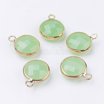 Golden Tone Brass Glass Flat Round Charms GLAA-M003-A-02G-1