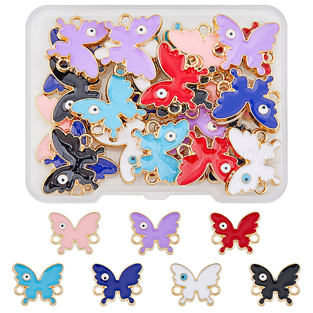 SUPERFINDINGS 28Pcs 7 Colors  Alloy Enamel Evil Eye Connector Charms BUER-FH0001-01-1