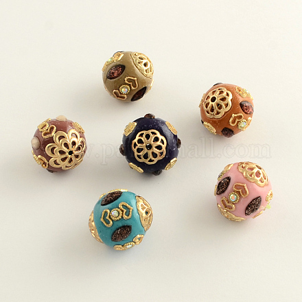 Round Handmade Rhinestone Indonesia Beads X-IPDL-Q036-01-1
