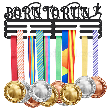 Superdant Born to Run Porte-médailles Vignes Porte-médailles avec 12 ligne Supports d'affichage de récompenses en acier robuste pour plus de 60 médailles Présentoirs de médailles muraux pour cordon de ruban ODIS-WH0021-203-1