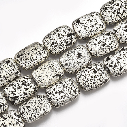 Brins de perles de pierre de lave naturelle galvanisées G-S249-02-15x20-1