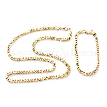 Ионное покрытие (ip) 304 комплекты браслетов и ожерелий из нержавеющей стали из пшеничной цепочки SJEW-B019-04B-G-1