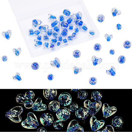 CHGCRAFT 50Pcs 5 Styles Lampwork Glass Beads Luminous Heart Glass Beads Handmade Round Loose Beads Luminous Stones Beads for Ankle Bracelet Necklaces Earring Jewellery Making LAMP-CA0001-05-1