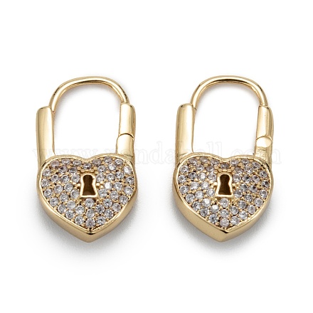 Boucles d'oreilles créoles en zircon cubique étincelant avec cadenas coeur pour fille femme EJEW-H126-04G-1