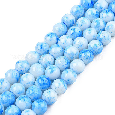 Spray Painted Glass Round Bead Strands X-GLAA-R139-8mm-20-1