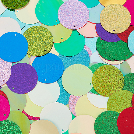 GORGECRAFT 2.9cm Sequins and Spangles Craft Supplies 80pcs Mix Color Round Bulk Loose Single Face Laser Bright Flake Plastic Paillette/Sequins Beads Christmas Sequins with Holes for Crafts PVC-GF0001-01-1