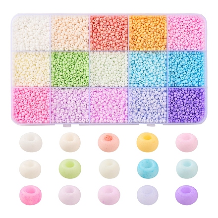 5250Pcs 15 Colors 8/0 Opaque Frosted Glass Seed Beads SEED-YW0001-74-A-1