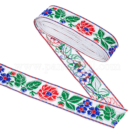 FINGERINSPIRE 5.5 Yard Embroidery Jacquard Trim 1.3 inch Vintage Woven Ribbon White Floral with Leaves Woven Lace Ribbon Fabric Vintage Jacquard Ribbon Trim by The Yard for Clothing Bags Hats OCOR-WH0077-34B-1