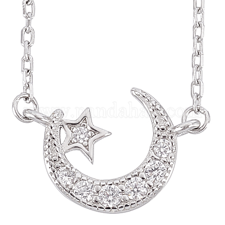 Creatcabin Halskette mit Mond- und Sternanhänger aus klarem Zirkonia SJEW-CN0001-11-1