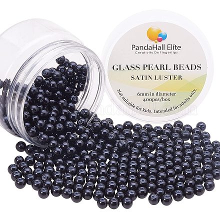 PandaHall Elite 400 pcs Pearlized Glass Pearl Round Beads for Jewelry Making HY-PH0001-6mm-080-1